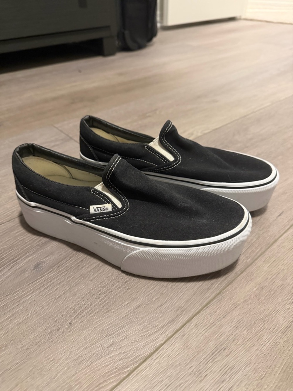 Vans Classic Slip-On Platform Sneakers in Black and White